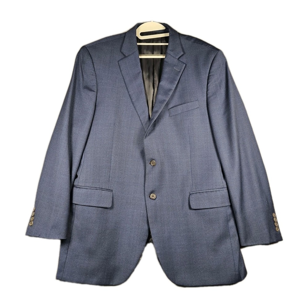 Peter Millar 44T Tall Blue Glen Plaid 100% Wool Sport Coat Blazer Made Canada